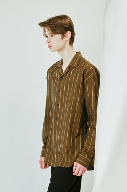 SSY(エスエスワイ) Clear stripe linen shirt brown