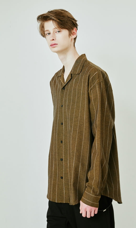 SSY(エスエスワイ) Clear stripe linen shirt brown