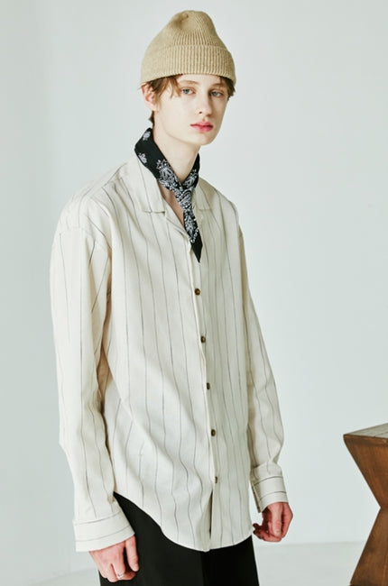 SSY(エスエスワイ) Clear stripe linen shirt ivory