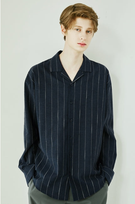 SSY(エスエスワイ) Clear stripe linen shirt navy