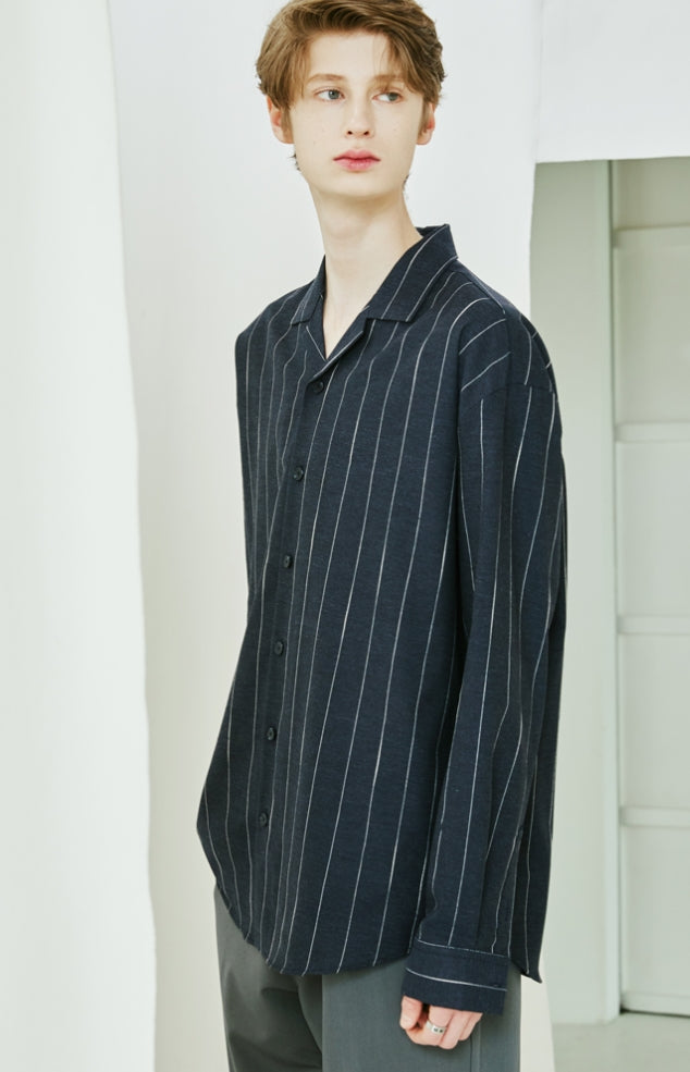 SSY(エスエスワイ) Clear stripe linen shirt navy