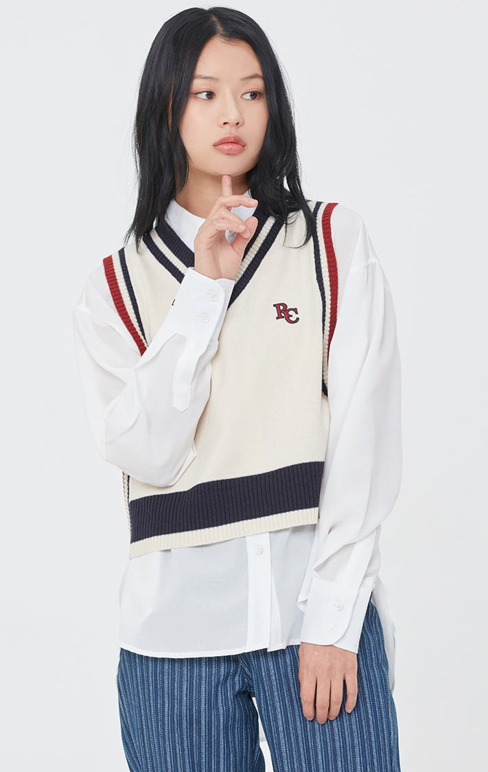 ロマンティッククラウン(ROMANTIC CROWN) WOMAN LINING KNIT VEST_OATMEAL