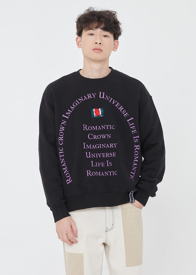 ロマンティッククラウン(ROMANTIC CROWN) CIRCLE SLOGAN SWEAT SHIRT_BLACK