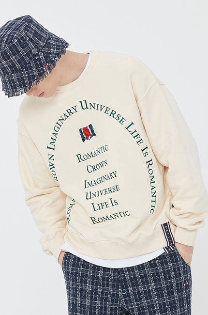 ロマンティッククラウン(ROMANTIC CROWN) CIRCLE SLOGAN SWEAT SHIRT_OATMEAL