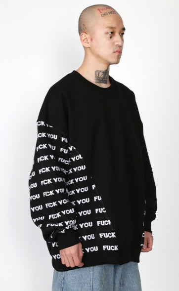 アジョバイアジョ（AJOBYAJO) FUXX YOU Knit Mixed Sweatshirt [Black]