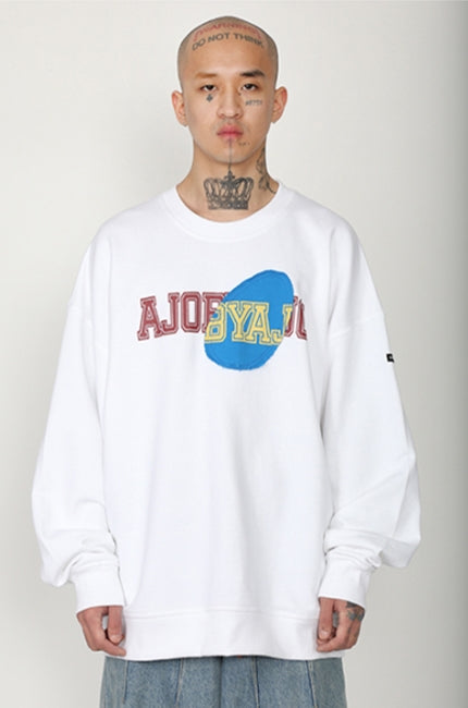 アジョバイアジョ（AJOBYAJO) Logo Patchwork Oversized Sweatshirt [White]