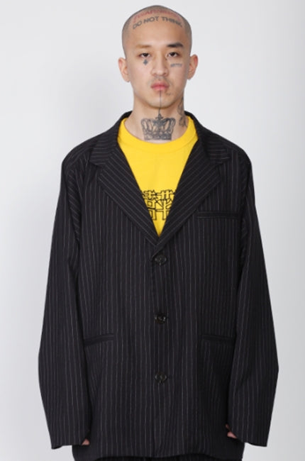 アジョバイアジョ（AJOBYAJO) Oversized Stripe Batwing Blazer [Black]