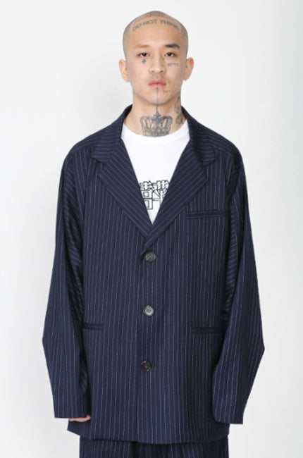 アジョバイアジョ（AJOBYAJO) Oversized Stripe Batwing Blazer [Navy]