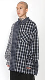 アジョバイアジョ（AJOBYAJO) Over Check Mixed Shirt [Navy]