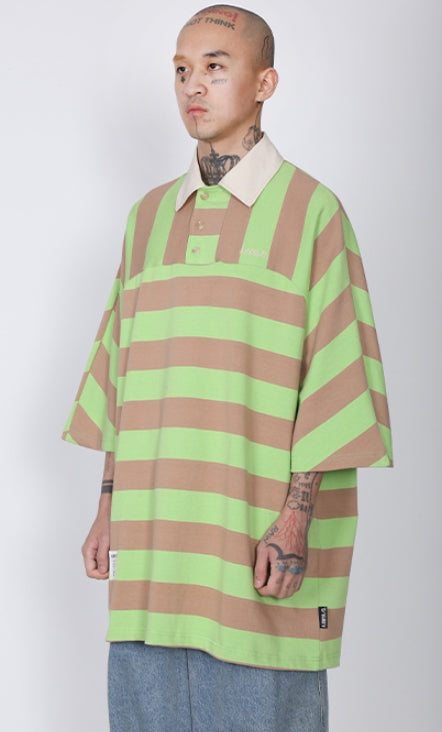 【AJO AJOBYAJO】Stripe Oversized Polo Shirt アジョバイアジョ（AJOBYAJO) Stripe Oversized Polo Shirt