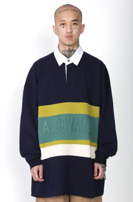 【AJO AJOBYAJO】Logo Embossed Polo Shirt アジョバイアジョ（AJOBYAJO) Logo Embossed Polo Shirt [Navy