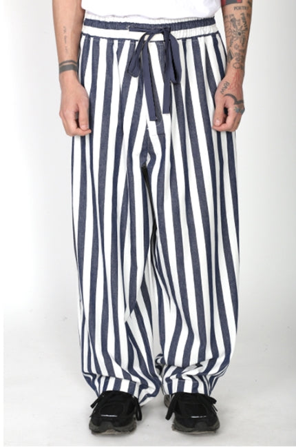 アジョバイアジョ（AJOBYAJO) Oversized Stripe Cotton Pants [Blue]