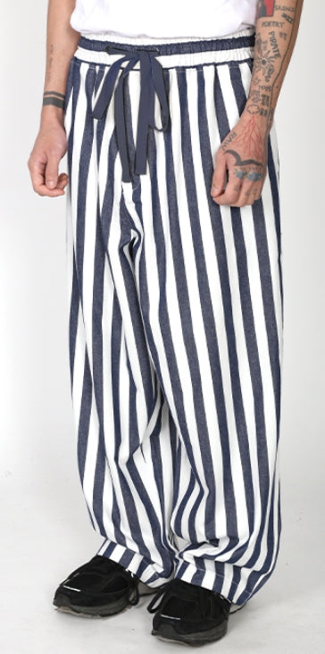 アジョバイアジョ（AJOBYAJO) Oversized Stripe Cotton Pants [Blue]