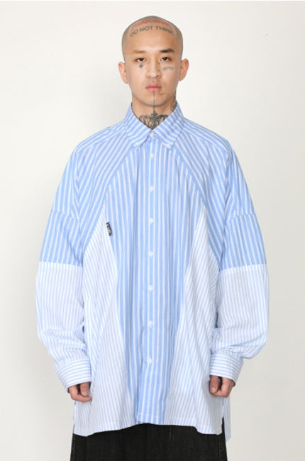 アジョバイアジョ（AJOBYAJO) Cross Mixed stripe Shirt [Blue