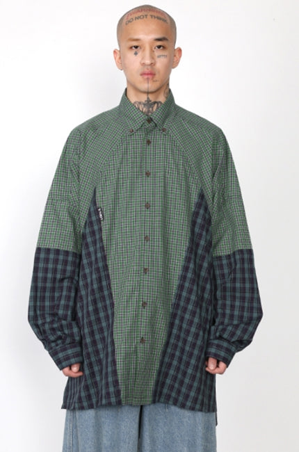 アジョバイアジョ（AJOBYAJO) Cross Mixed check Shirt [Green]
