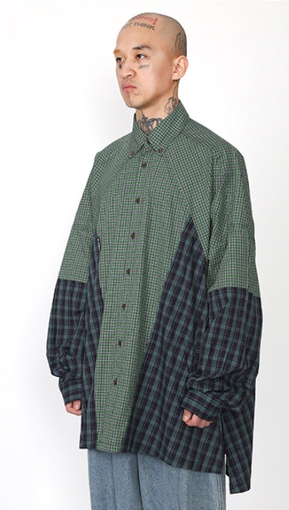 アジョバイアジョ（AJOBYAJO) Cross Mixed check Shirt [Green]