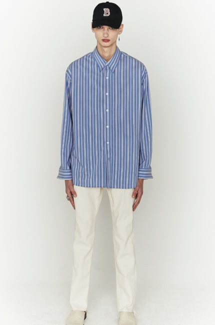 ORDINARY PEOPLE(オーディナリーピープル)  BLUE STRIPE CUTTING DETAIL SHIRTS