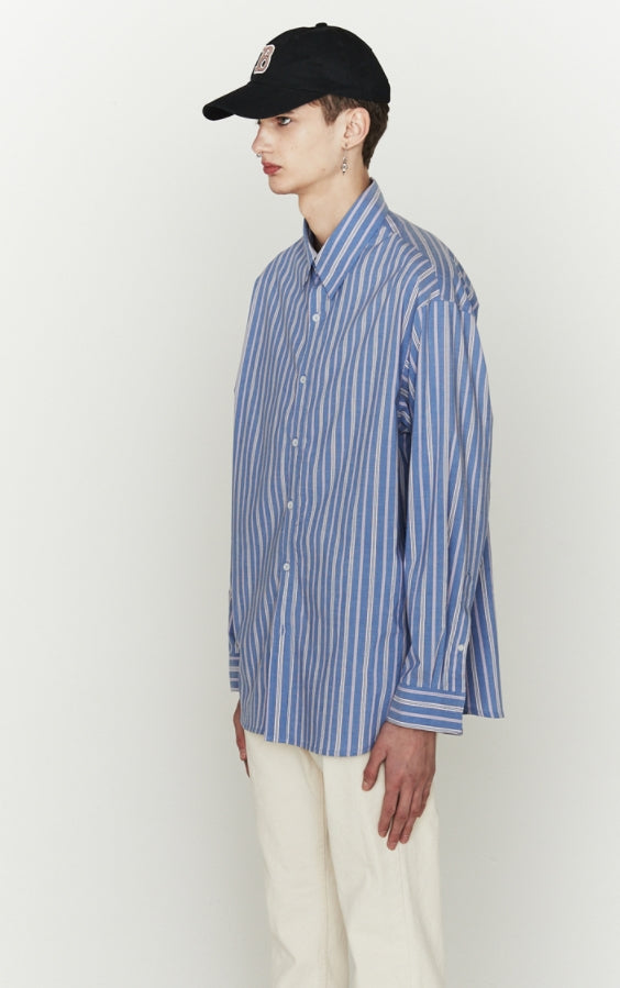 ORDINARY PEOPLE(オーディナリーピープル)  BLUE STRIPE CUTTING DETAIL SHIRTS