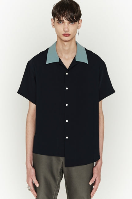 ORDINARY PEOPLE(オーディナリーピープル)  NAVY DOUBLE MINT COLLAR POINT HAWAIIAN SHIRTS