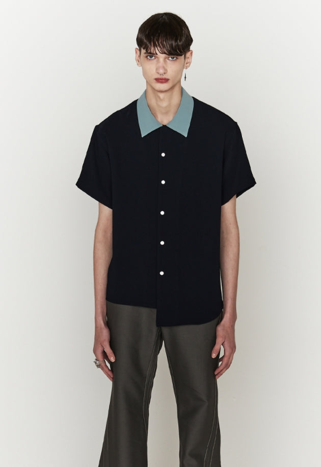 ORDINARY PEOPLE(オーディナリーピープル)  NAVY DOUBLE MINT COLLAR POINT HAWAIIAN SHIRTS