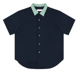 ORDINARY PEOPLE(オーディナリーピープル)  NAVY DOUBLE MINT COLLAR POINT HAWAIIAN SHIRTS