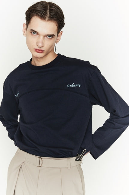 ORDINARY PEOPLE(オーディナリーピープル)  CUTTING DETAIL LOGO NAVY LONG SLEEVES