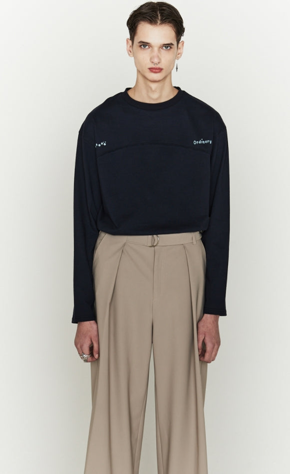 ORDINARY PEOPLE(オーディナリーピープル)  CUTTING DETAIL LOGO NAVY LONG SLEEVES