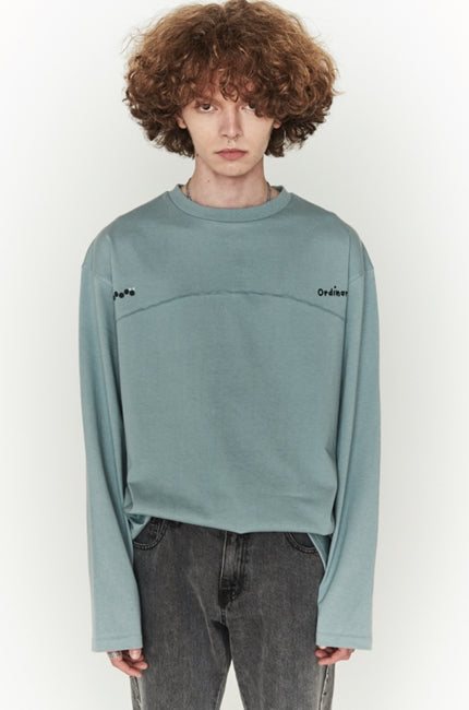 ORDINARY PEOPLE(オーディナリーピープル)  CUTTING DETAIL LOGO BLUEGREY LONG SLEEVES
