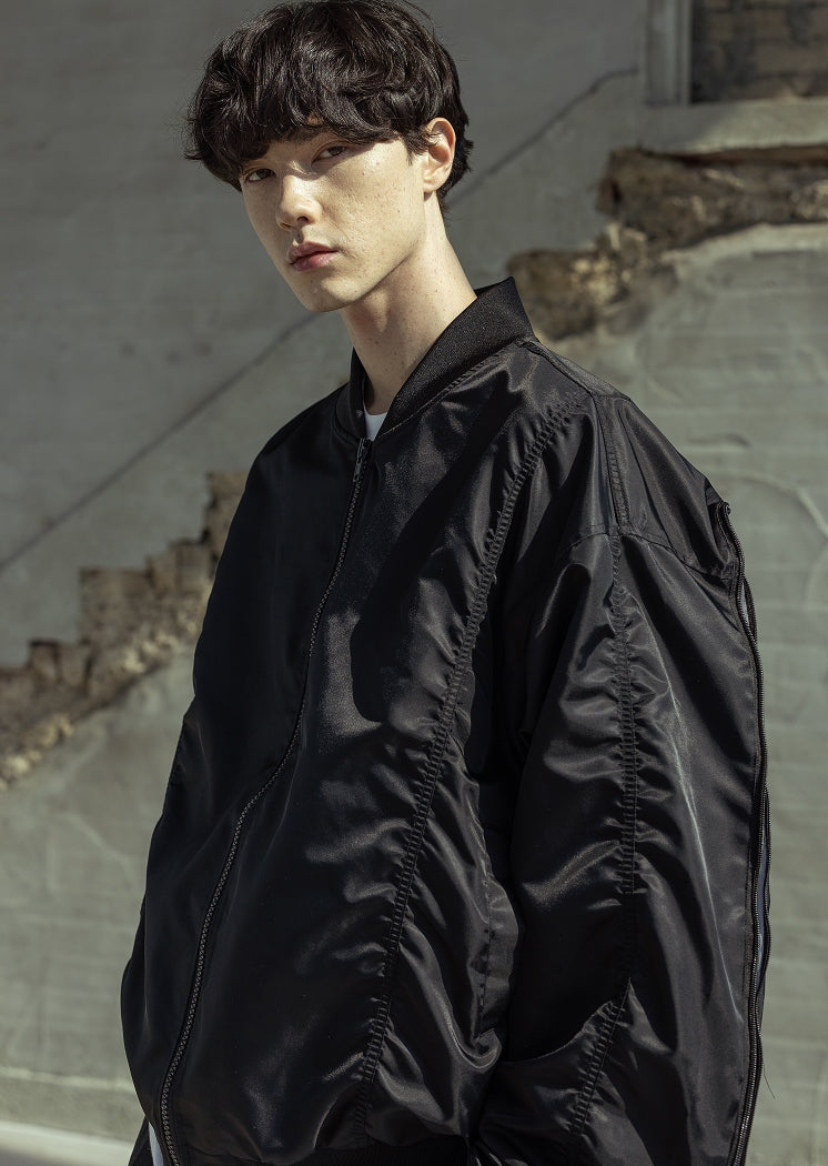 マスノウン(MASSNOUN)  3M SCOTCH BACK ZIPPER MA-1 OVERSIZED JACKET MSOPD001-BK