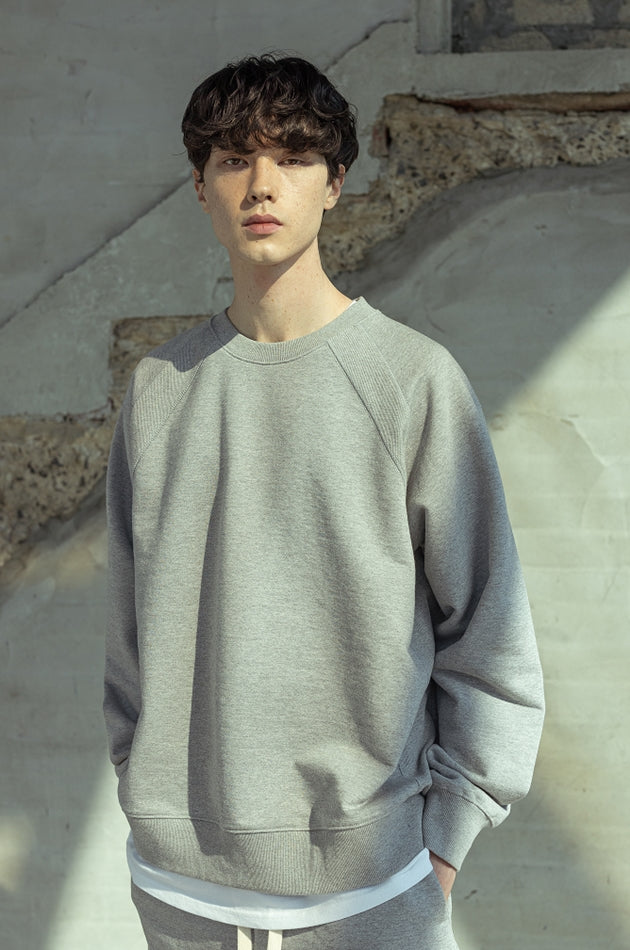 マスノウン(MASSNOUN)  DOUBLE REGLAN SOLID CREWNECK MSOCR002-GY