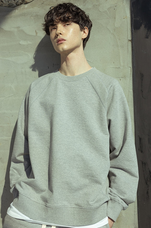 マスノウン(MASSNOUN)  DOUBLE REGLAN SOLID CREWNECK MSOCR002-GY