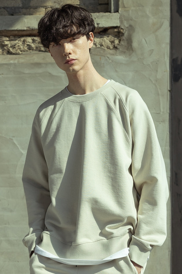 マスノウン(MASSNOUN)  DOUBLE REGLAN SOLID CREWNECK MSOCR002-BG