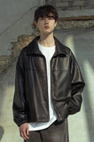 マスノウン(MASSNOUN)  VEGAN LEATHER OVER ZIP-UP JACKET MSOLJ002-BK