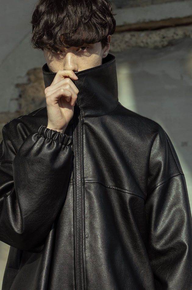 マスノウン(MASSNOUN)  VEGAN LEATHER OVER ZIP-UP JACKET MSOLJ002-BK