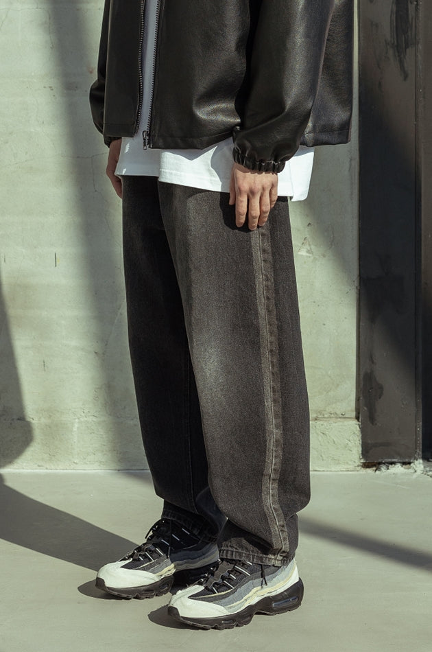 マスノウン(MASSNOUN)  OIL-WASHED DUST DENIM PANTS MSOJP002-BK