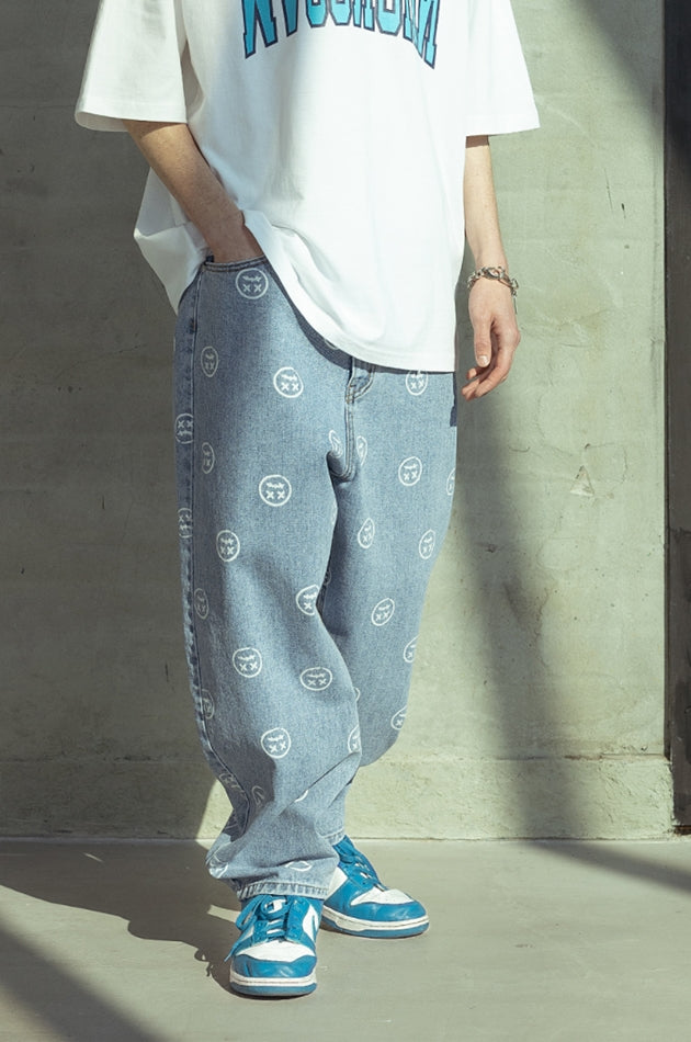 マスノウン(MASSNOUN)  SMILE PATTERN DENIM PANTS MSOJP003-BL