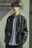 マスノウン(MASSNOUN)  LAMBSKIN OVERSIZED STANDCOLLAR JACKET MSOLJ004-BK