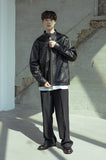 マスノウン(MASSNOUN)  LAMBSKIN OVERSIZED STANDCOLLAR JACKET MSOLJ004-BK