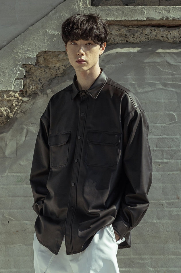 マスノウン(MASSNOUN)  LAMBSKIN SOFT TOUCH SHIRTS JACKET MSOLJ005-BK