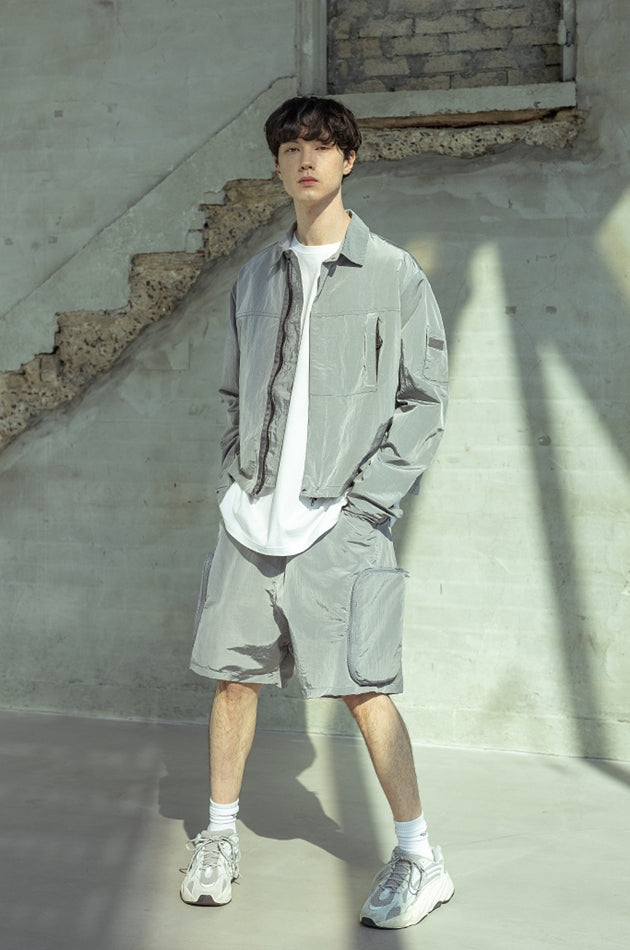 マスノウン(MASSNOUN)  CROPPED NYLON JACKET MSOJK003-GY