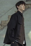 マスノウン(MASSNOUN)  CABLE OVERSIZED HARD COTTON SHIRTS MSOST002-BK