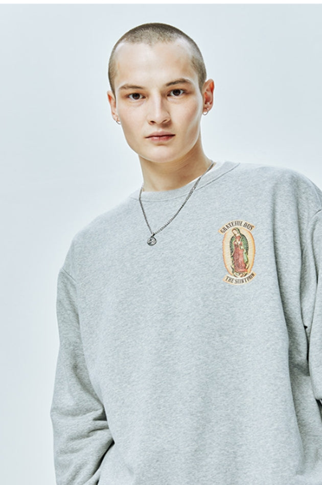 セイントペイン(SAINTPAIN) SP OUR LADY OF GUADALUPE CREW NECK-MELANGE GRAY