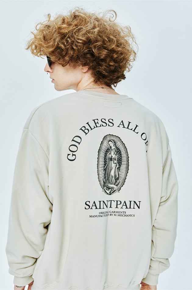 セイントペイン(SAINTPAIN) SP GOD BLESS ALL CREWNECK-BEIGE
