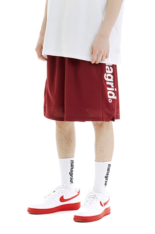 mahagrid (マハグリッド) BIG LOGO MESH SHORT [BURGUNDY]