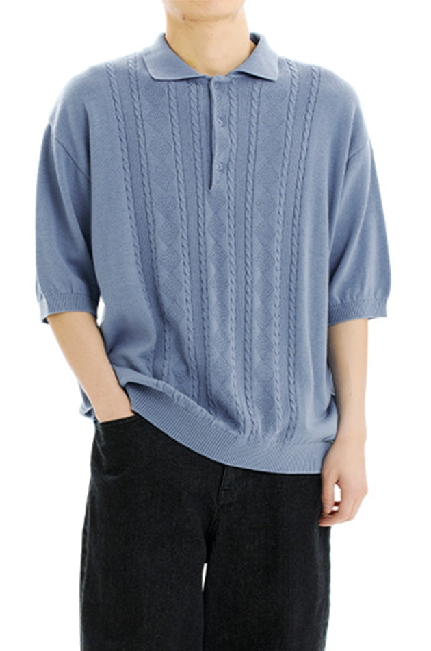 mahagrid (マハグリッド) CABLE KNIT POLO [BLUE] – UNDERSTUDY CLUB