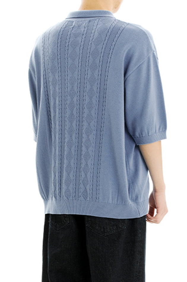 mahagrid (マハグリッド)    CABLE KNIT POLO [BLUE]