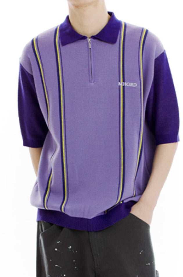 mahagrid (マハグリッド)   HALF ZIP JACQUARD POLO [PURPLE]