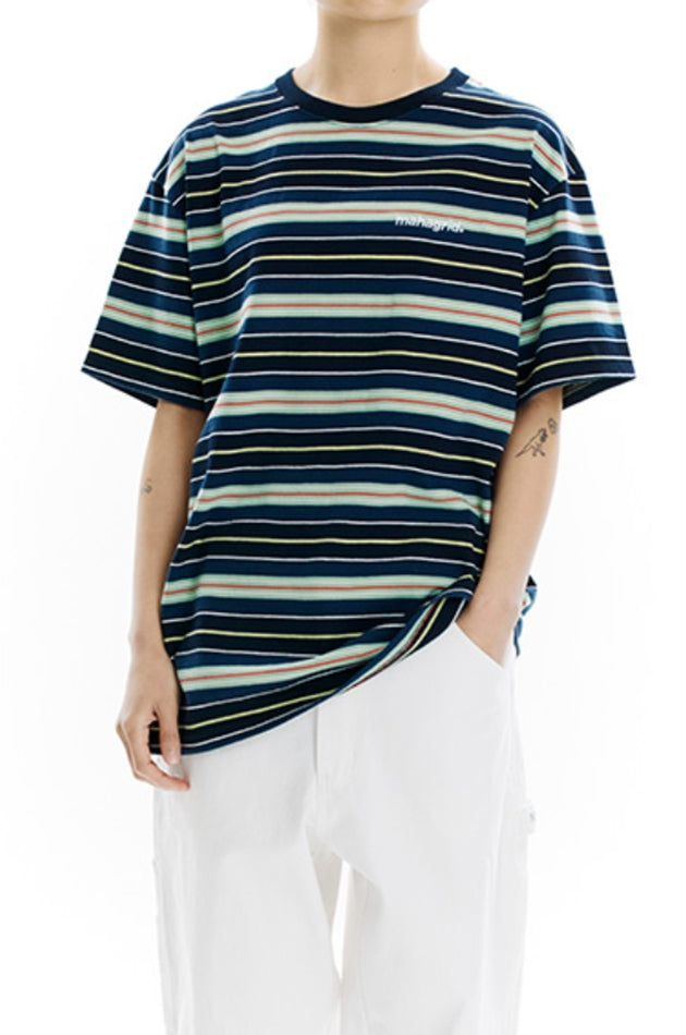 mahagrid (マハグリッド)   BASIC LOGO STRIPED TEE [NAVY]