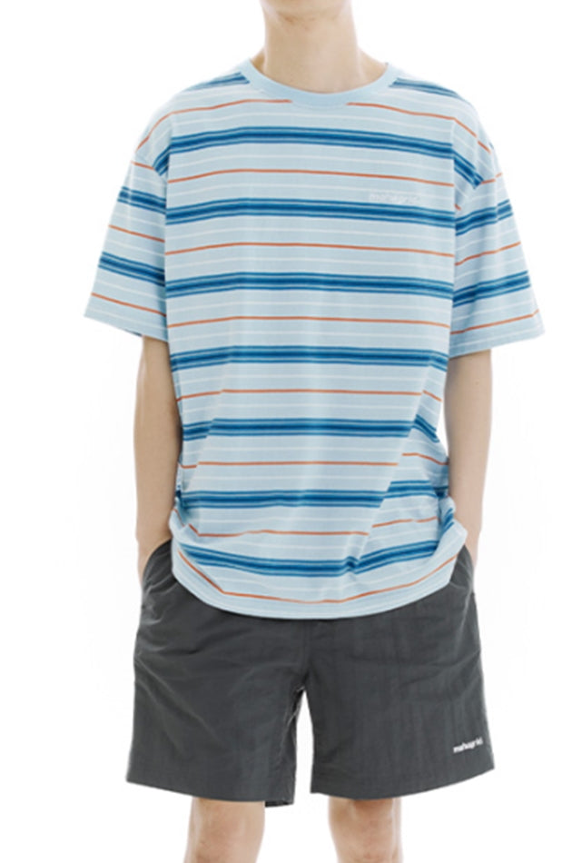 mahagrid (マハグリッド)    BASIC LOGO STRIPED TEE [BLUE]