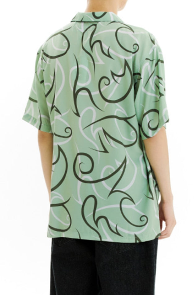 mahagrid (マハグリッド)  TRIBAL OPEN COLLAR SHIRT [OLIVE]